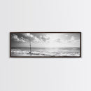 Beach Fishing, Ocean Waves, Rod and Reel, Framed Canvas Print, Coastal Living Wall Art, Minimalist Nautical Decor, Beach House Aesthetic