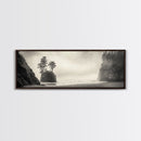 Foggy Beach, Coastal Pines, Ocean Cliffside, Nature Escape, Framed Canvas Print, Moody Wall Art, Living Room Decor, Pacific Northwest Style