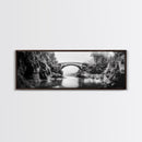 Stone Bridge, Forest River, Morning Mist, Canvas Print, Black and White Landscape, Nature Wall Art, Rustic Bathroom Art, Den Decor