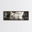 Coastal Cliffs, Ocean Horizon, Dramatic Sky, Framed Canvas Print, neutral living room decor, seascape photography, rustic modern wall art