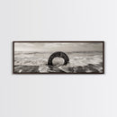 Ocean Ring, Waves Crashing, Sea Sculpture, Framed Canvas Print, unique beach photography, industrial coastal wall art, modern bathroom decor