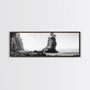 Sea Stack, Rugged Coast, Ocean Cliffside, Framed Canvas Print, Coastal landscape, Nature photography, Office wall art, Monochrome design