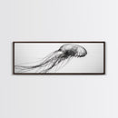 Jellyfish, Ocean Flow, Underwater Beauty, Canvas Print, Marine life wall decor, Coastal bathroom art, Minimalist ocean art, Black and white