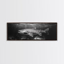 Underwater Fish, Lake Trout, Black and White Ocean, Framed Canvas Print, Coastal Bathroom Art, Fisherman Gift, Nautical Wall Decor