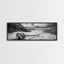 Nautical Rope Shore, Moody Ocean Rocks, Coastal Minimalist, Framed Canvas Print, Entryway Wall Art, Rustic Nautical Decor, Lakehouse Wall Art