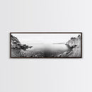 Rocky Coastline, Minimalist Seascape, Black and White Shoreline, Framed Canvas Print, Coastal Wall Art, Bathroom or Hallway Decor