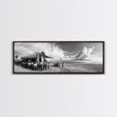Seaside Bar, Beach Café, Oceanfront Dining, Cloudy Sky, Framed Canvas Print, Kitchen Wall Art, Black and White Tropical Art, Travel Decor