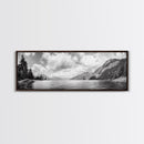 Mountain Lake, Forest Panorama, Serene Wilderness, Framed Canvas Print, Nature Lover Wall Art, Rustic Lodge Decor, Neutral Palette
