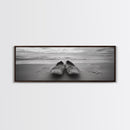 Woven Shoes, Coastal Walk, Ocean Breeze, Boho Style, Framed Canvas Print, Entryway Wall Art, Minimalist Beach Art, Seashore Photography