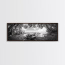 Secluded Picnic Spot, Ocean View, Tranquil Escape, Nature Sanctuary Art, Framed Canvas Print, Kitchen Wall Decor, Coastal Forest Vibe