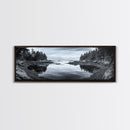 Forest Inlet, Calm Waters, Rocky Shore, Framed Canvas Print, Pacific Northwest Wall Art, Neutral Decor, Nature Photography, Rustic Vibes