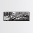 River Stream, Snow Forest, Winter Tranquility, Canvas Print, cozy cabin art, hygge home decor, Christmas wall art, woodland minimalist art