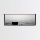 Solitary Sea Buoy, Calm Ocean View, Black White Minimalist, Nautical Canvas Print, Peaceful Coastal Wall Art, Bedroom Decor