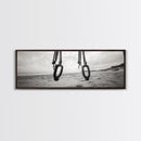 Nautical Swing, Beach Ropes, Seaside Minimalism, Canvas Print, black and white beach decor, coastal hallway wall art, maritime rustic style