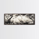Enchanted Forest, Sunlight Rays, Dreamy Woodland, Framed Canvas Print, boho nature decor, spiritual wall art, bedroom forest scene