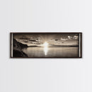 Sepia Horizon, Sunset Lake, Nature Tranquility, Canvas Print, cabin wall decor, warm autumn lake art, peaceful sepia photography