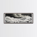 Storm Waves, Moody Sea, Ocean Power, Canvas Print, dramatic bathroom wall art, black and white seascape, coastal energy room decor