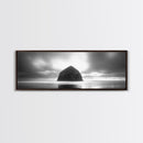 Seaside Rock Monolith, Ocean Landscape, Dramatic Sky Photography, Framed Canvas Print, Moody Wall Art, Minimalist Home Decor