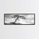 Lone Curved Tree, Zen Nature Print, Minimalist Landscape, Calming Decor, Framed Canvas Print, Bedroom Wall Statement