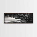 Ocean Trees, Shoreline Light, Majestic Forest, Beach Scene, Framed Canvas Print, Boho Wall Decor, Bedroom Art, Zen Coastal Artwork