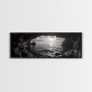 Ocean Cave, Horizon View, Seascape Tunnel, Sunset Waters, Framed Canvas Print, Coastal Bathroom Art, Nature Lover Gift, Minimal Decor
