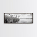 Windy Reeds, Lakeside Breeze, Natural Grass Art, Monochrome Landscape, Canvas Print, Boho Living Room Decor, Botanical Minimalist Wall Art