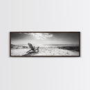 Coastal Chair, Black White, Seaside Decor, Beach Life, Framed Canvas Print, Coastal wall art, minimalist art, neutral tones, coastal room