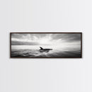 Ocean Sunset Orca, Tranquil Whale Scene, Marine Wildlife, Canvas Print, Minimalist Bathroom Decor, Coastal Bedroom Wall Art