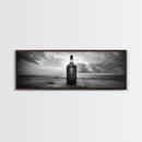 Whiskey on Beach, Bottle Seascape, Moody Coastal Still Life, Canvas Print, Masculine Bar Wall Art, Rustic Living Room Accent Piece
