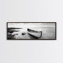 Canoe Shore, Coastal Calm, Nature Paddle, Tranquil Waters, Canvas Print, minimalist outdoor art, boho lake decor, living room wall piece