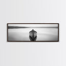 Still Canoe, Lake Mirror, Serene Water, Monochrome Boat, Framed Canvas Print, minimalist wall art, peaceful bedroom decor, boho lake style