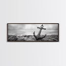 Anchor Shore, Ocean Symbol, Coastal Rust, Nautical Fog, Framed Canvas Print, Bathroom Decor, Marine Wall Art, Minimalist Nautical Style