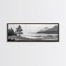 Foggy River Valley, Evergreen Mountains, Morning Mist Landscape, Framed Canvas Print, Tranquil Bedroom Art, Nature Inspired Decor