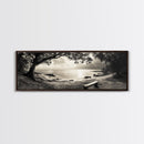 Serene Bench, Ocean View, Tropical Shoreline, Framed Canvas Print, Tranquil Beach Art, Entryway Decor, Nature Photography Wall Art