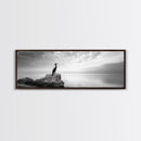 Solitary Bird, Ocean Rock, Minimalist Seascape, Canvas Print, Peaceful Wall Art, Zen Decor, Black and White Living Room Accent