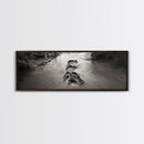 Footprints in Sand, Nature Pathway, Tranquil Stream, Framed Canvas Print, Mindful Journey Art, Rustic Entryway Wall Photography