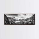 Rocky Lake, Wilderness Reflection, Mountain Calm, Framed Canvas Print, Cabin Nature Wall Art, Rustic Home Decor, Adventure Photography