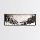 Snowy Pines, Winter Landscape, Woodland Valley, Fine Art Nature, Framed Canvas Print, Cabin Wall Art, Mountain Decor, Rustic Winter Scene