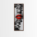 Red Lips, Reflections, Water Art, Surreal Beauty – Canvas Print, Glam Wall Art, Bathroom Decor, Black White Red Art, Fashion Aesthetic