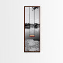 Swing Over Lake, Still Waters, Childhood Memories, Tranquil View – Canvas Print, Minimalist Wall Art, Kids Room Decor, Serene Black and White