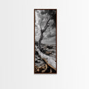 Weathered Tree, Coastal Roots, Dramatic Sky, Natural Form – Canvas Print, Living Room Wall Art, Monochrome Photography, Driftwood Decor