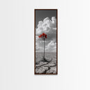 Red Bloom, Desert Flower, Solitary Beauty, Bold Nature, Framed Canvas Print, Dramatic Wall Art, Modern Bedroom Decor, Minimalist Botanical Art