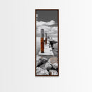 Ocean Dock Scene, Weathered Pier, Seaside Walkway, Framed Canvas Print, Nautical Art, Minimalist Ocean Photography, Coastal Wall Decor