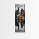 Lake Cabin, Reflection Serenity, Forest Escape, Framed Canvas Print, Nature Wall Art, Rustic Lodge Decor, Cabin Living Room Inspiration