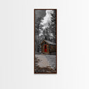 Log Cabin, Red Door, Mountain Home, Cozy Retreat, Framed Canvas Print, Rustic Wall Art, Lodge Decor, Fall Cabin Vibes, Country Living