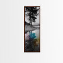 Tree Reflection, Moody Landscape, Nature Serenity, Rainbow Water, Framed Canvas Print, Boho Style, Bedroom Wall Art, Artistic Calm