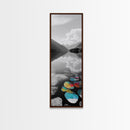 Lake Pebbles Art, Colorful Stones, Mountain Reflection, Calm Waterscape, Canvas Print, Zen Decor, Boho Lake Art, Bathroom Wall Art