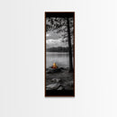 Autumn Campfire Scene, Cozy Outdoors, Fall Evening Glow, Lakeside Calm, Framed Canvas Print Cabin Decor, Living Room Autumn Wall Art