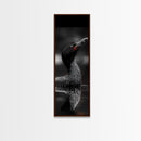 Loon Bird, Red Eye, Monochrome Wildlife, Nature Framed Canvas Print, modern living room wall art, black and white animal art