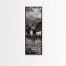 Majestic Elk, Forest Wildlife, Autumn Scene, Nature Herd, Framed Canvas Print, rustic lodge decor, cabin wall art, woodland style